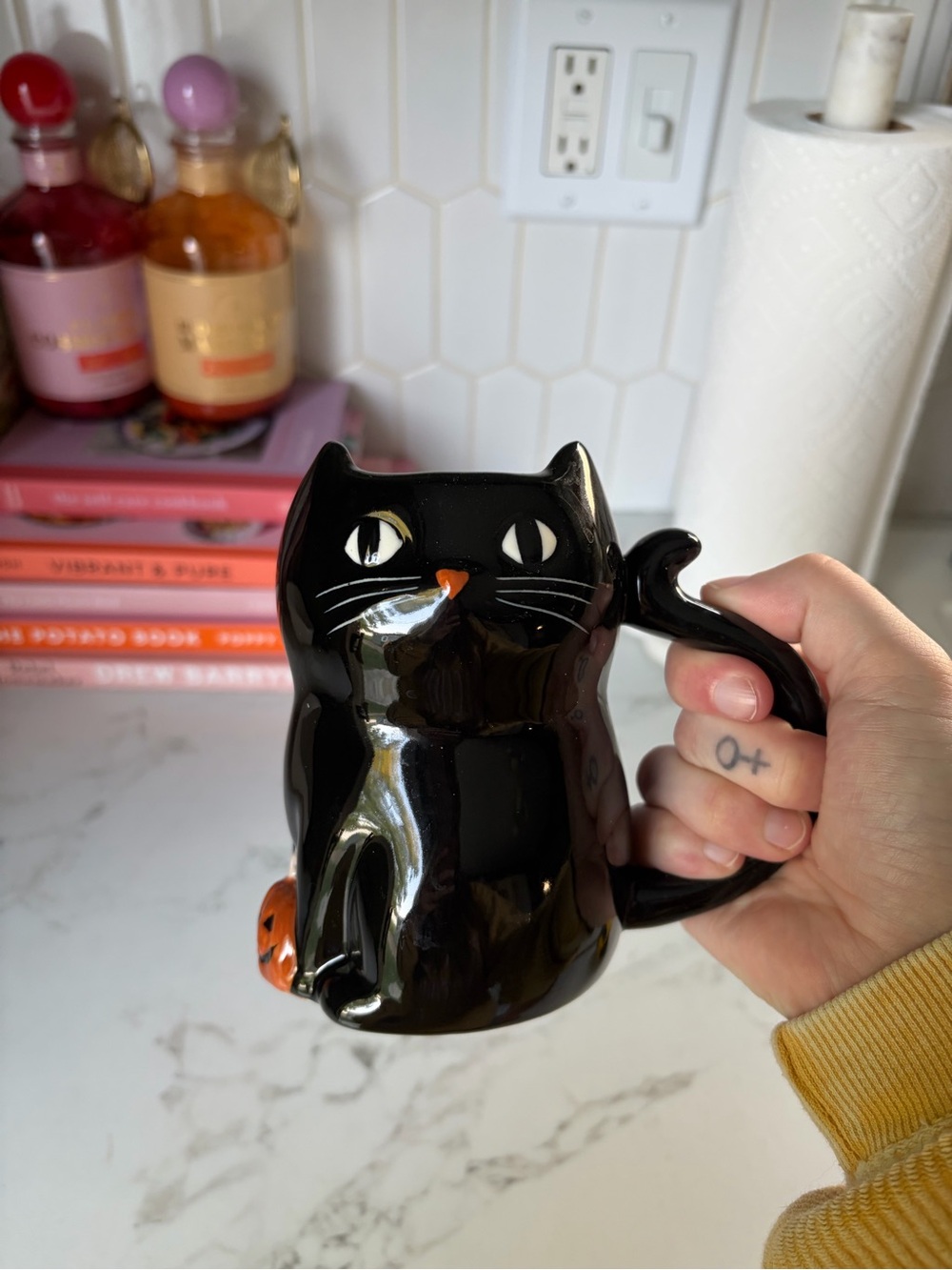 Target Black Cat Ceramic Mug with Orange Pumpkin Accent